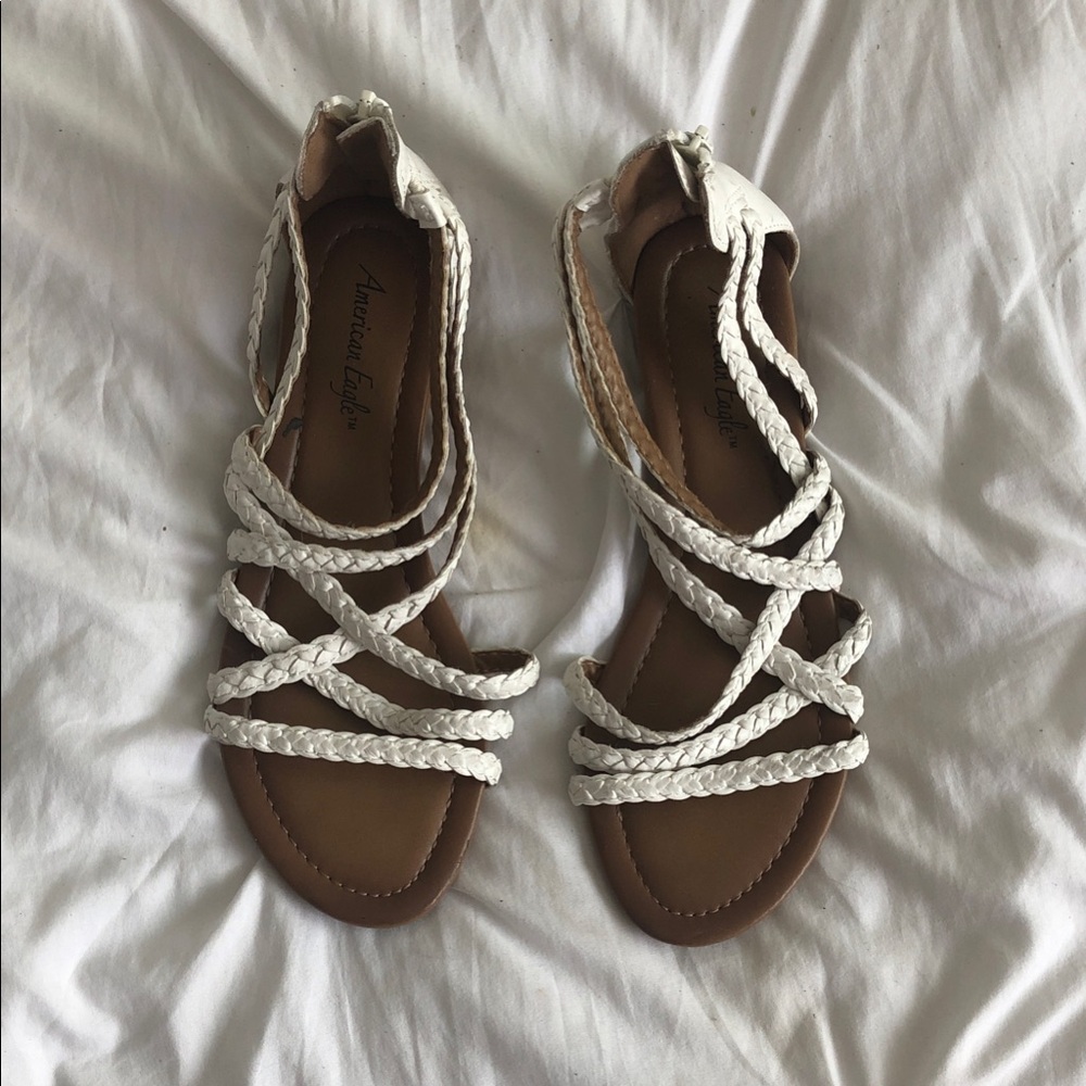 American Eagle Outfitters White Braided Strappy Flat Sandals
